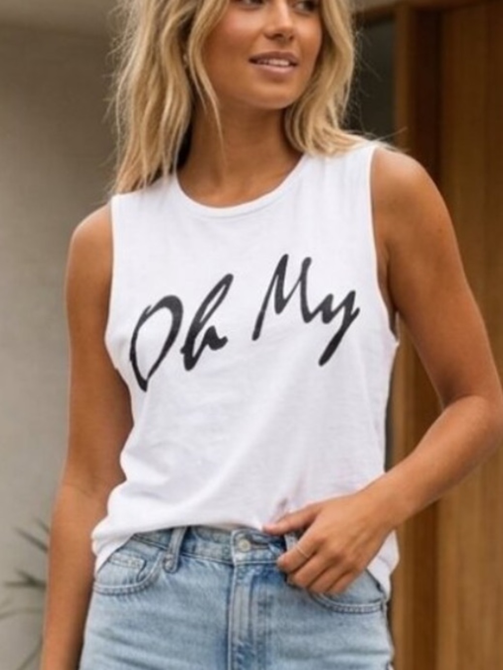Zoe Karssen White Oh My Graphic Print Cotton Tank Top Medium 8372